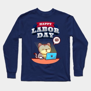 Happy Labor Day Orange Cat Long Sleeve T-Shirt